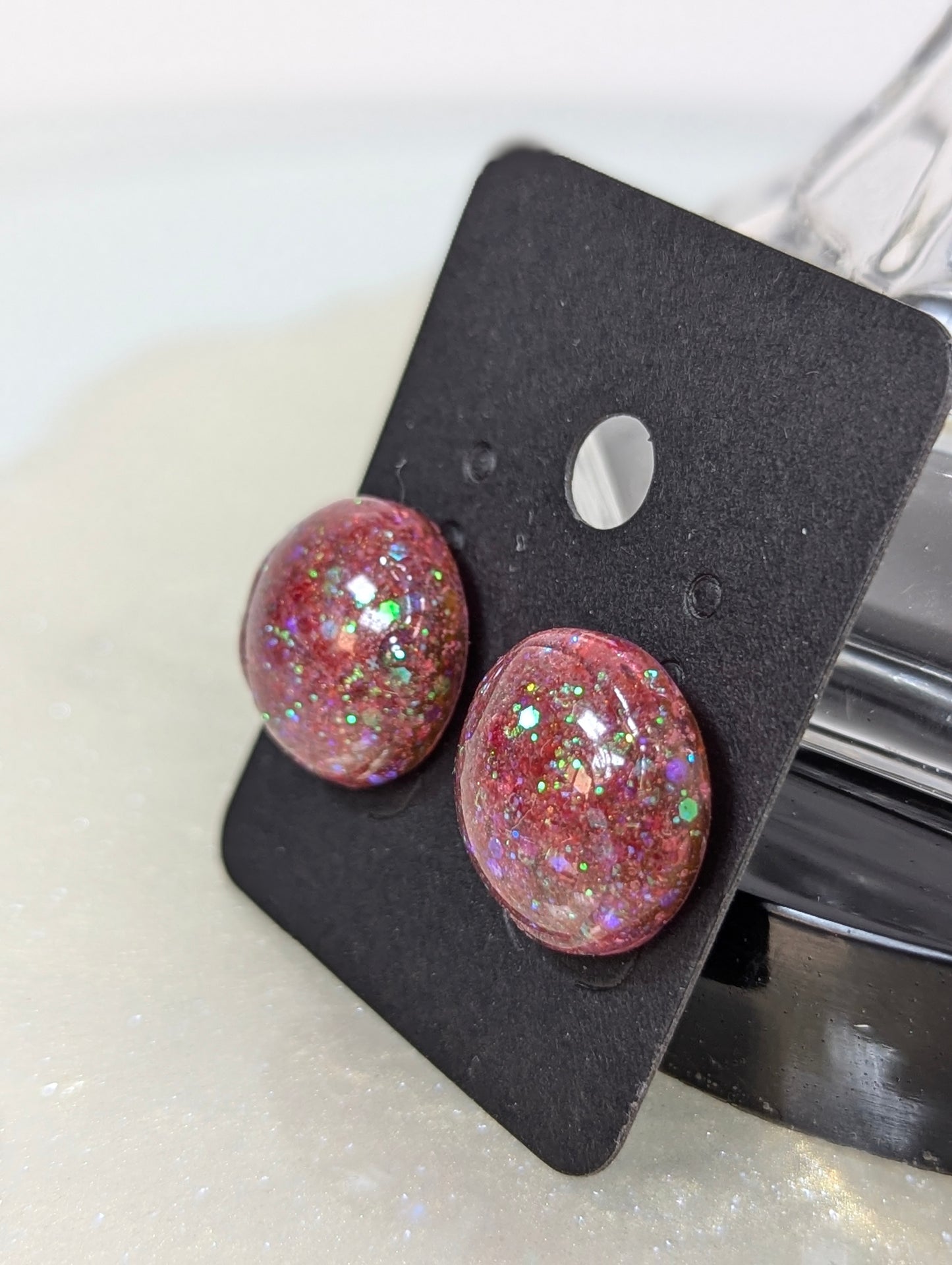 Pink Glitter Stud Earrings
