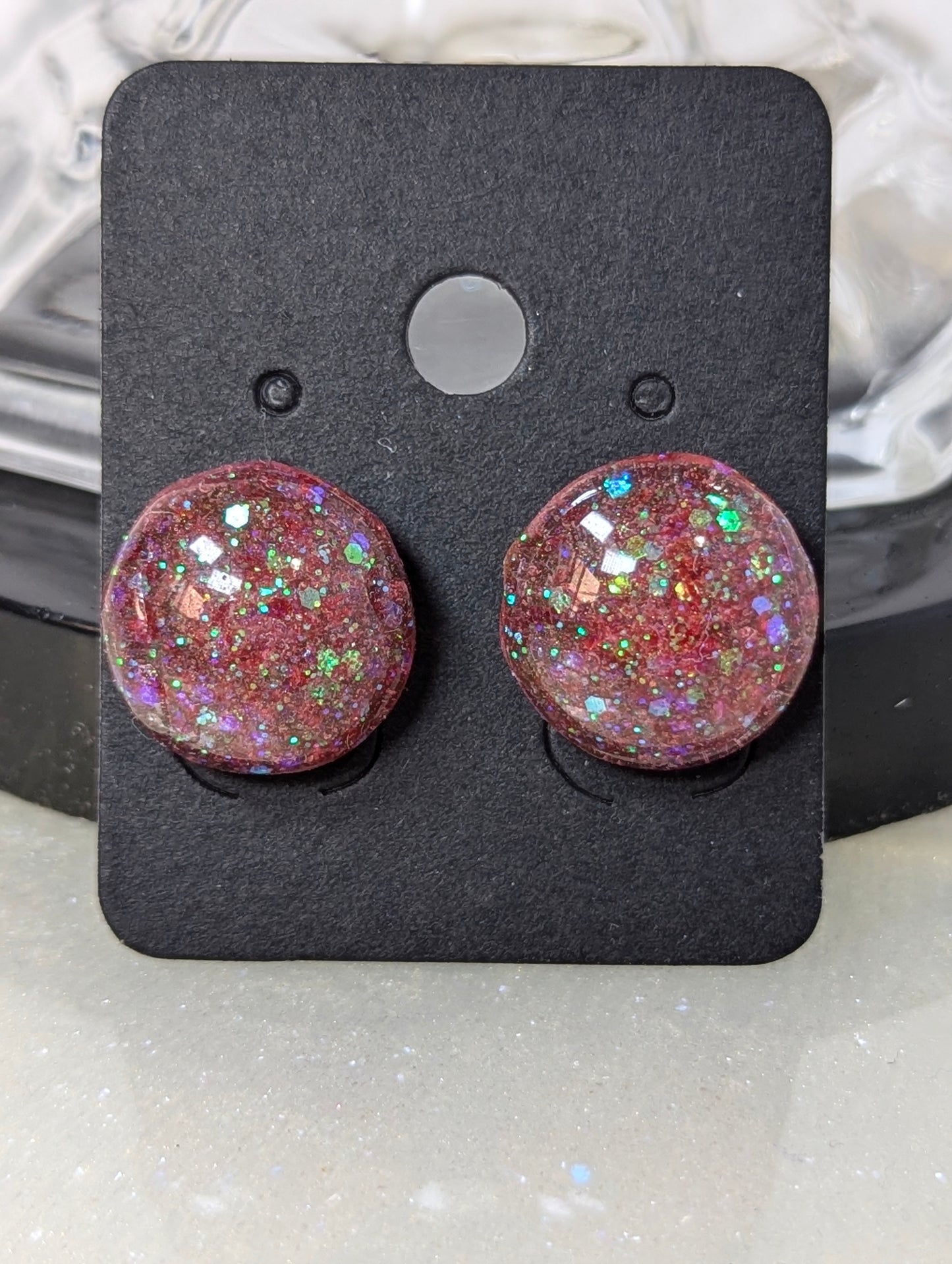 Pink Glitter Stud Earrings