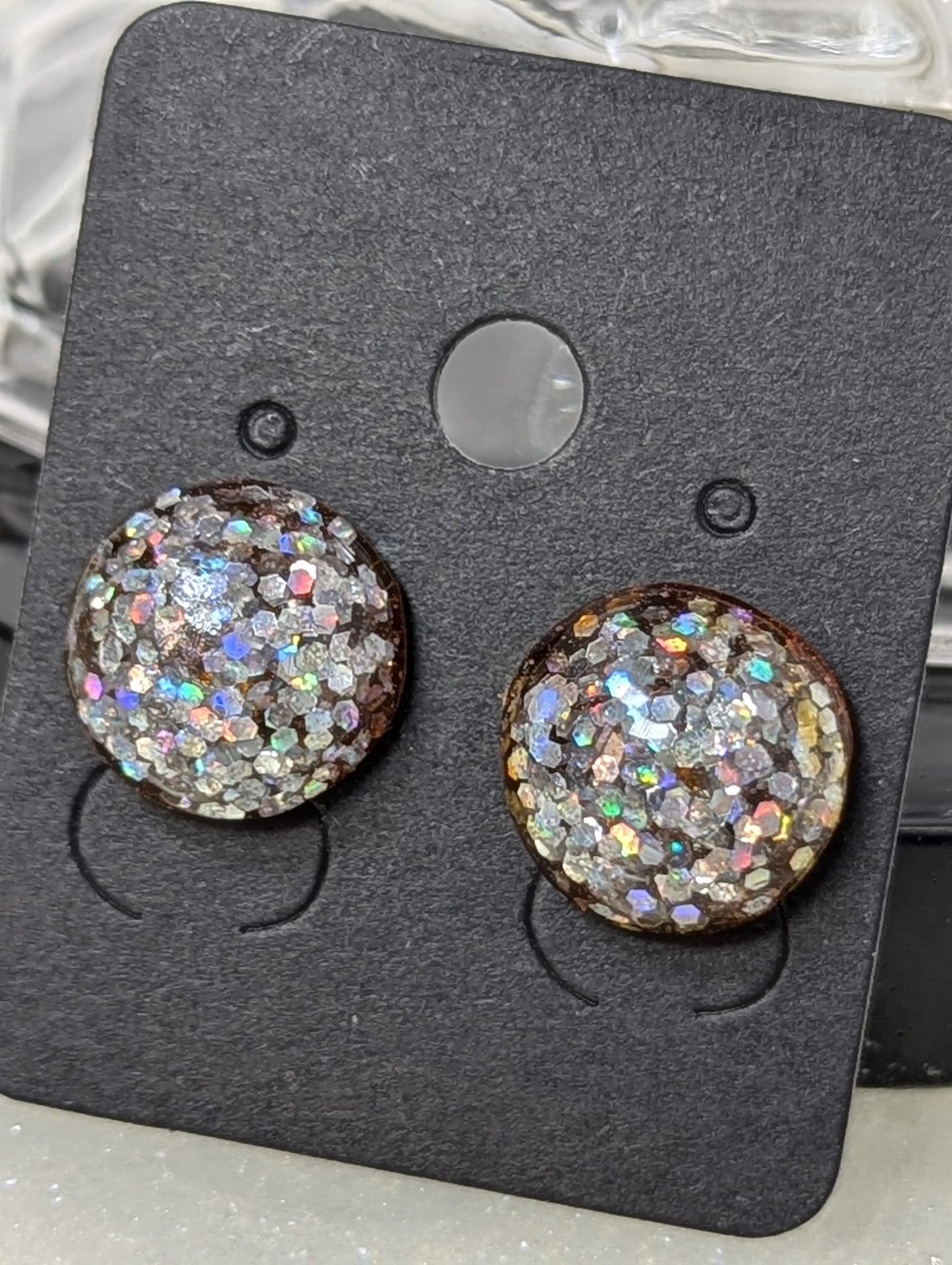 Champagne Stud Earrings with Glitter