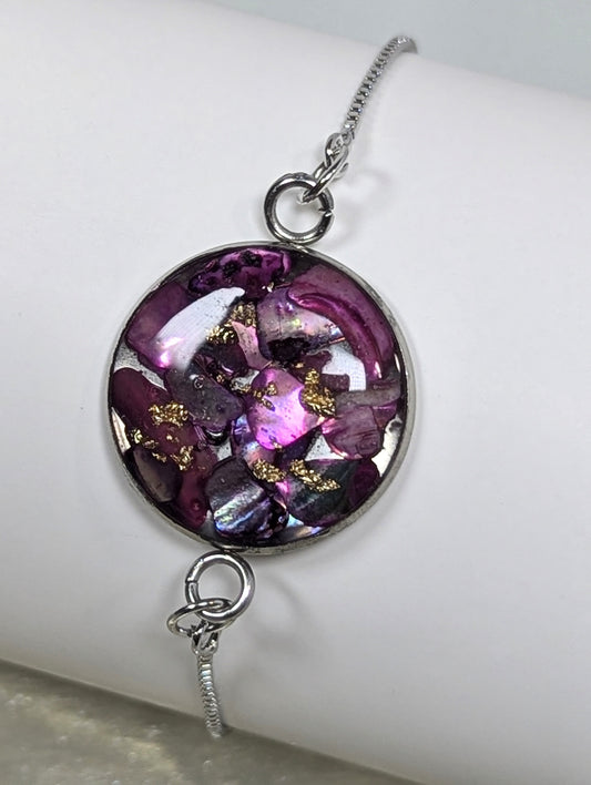 Pink Purple Stones With Gold Flakes Bracelet